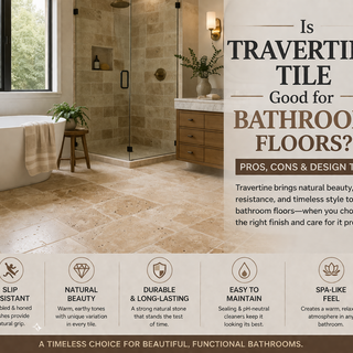 Tumbled and honed travertine tile installed on a modern bathroom floor showing natural texture and slip-resistant surface