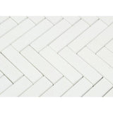 1x4 Polished Thassos White Marble Herringbone Mosaic Tile - MosaicBros.com