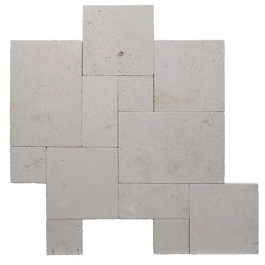 White Pearl ( Myra) Limestone 3cm Paver Tumbled Versailles Pattern - MosaicBros.com