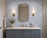 White marble mosaic tile with intricate iris pattern from Mythology Tile's Amelia Iris collection, perfect for decorative wall or floor design.