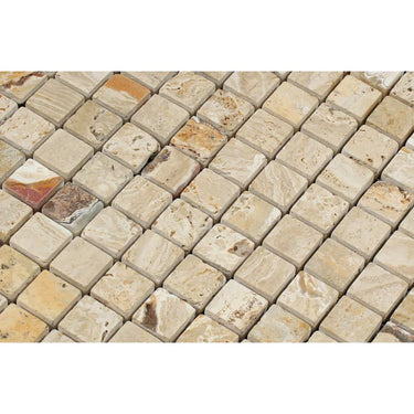 1 x 1 Tumbled Valencia Travertine Mosaic Tile - MosaicBros.com