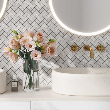 1 x 2 Honed Bianco Carrara Marble Herringbone Mosaic Tile - MosaicBros.com