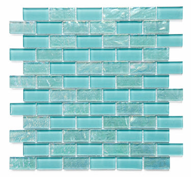 Crystal Aqua Osaka Maldives Green 1x2 Glass Mosaic Tile - MosaicBros.com