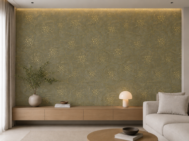 Golden Blossom floral decorative mosaic tile by Mythology Tile, 18x18 inch with intricate golden and floral patterns.