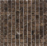 1 x 1 Tumbled Emperador Dark Marble Mosaic Tile - MosaicBros.com