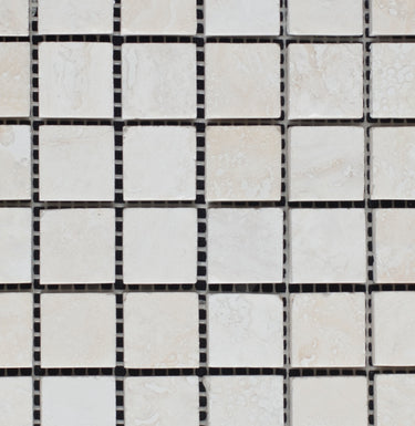 Bianco Cream Light 1 x 1 Filled and Honed Travertine Mosaic Tile - MosaicBros.com