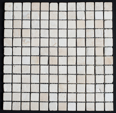 Bianco Cream Light 1 x1 Tumbled Travertine Mosaic Tile - MosaicBros.com