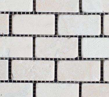 1 x 2 Bianco Cream Light Tumbled Travertine Mosaic Tile - MosaicBros.com