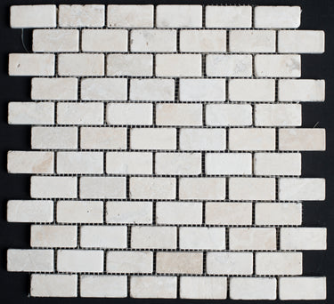 1 x 2 Bianco Cream Light Tumbled Travertine Mosaic Tile - MosaicBros.com