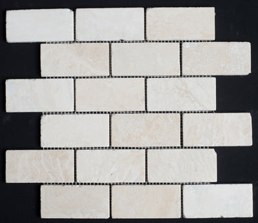 Bianco Cream Light 3 x 6 Tumbled Travertine Mosaic Tile - MosaicBros.com