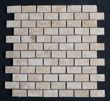 1 x 2 Polished Cappuccino Marble Brick Mosaic Tile - MosaicBros.com