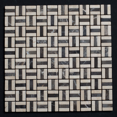Crema Marfil and Emperador Mixed 1 x 1 Tumbled Marble Mosaic Tile - MosaicBros.com