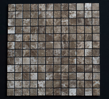 1 x 1 Polished Emperador Dark Marble Mosaic Tile - MosaicBros.com