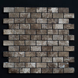 1 x 2 Polished Emperador Dark Marble Brick Mosaic Tile - MosaicBros.com