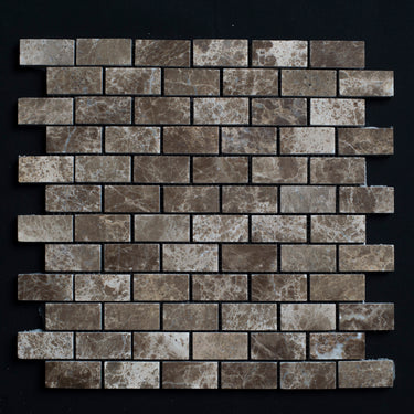 1 x 2 Polished Emperador Dark Marble Brick Mosaic Tile - MosaicBros.com