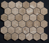 2 x 2 Polished Emperador Marble Hexagon Mosaic Tile - MosaicBros.com