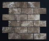2 x 4 Polished Emperador Dark Marble Brick Mosaic Tile - MosaicBros.com