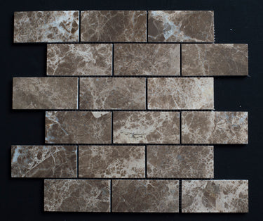 2 x 4 Polished Emperador Dark Marble Brick Mosaic Tile - MosaicBros.com
