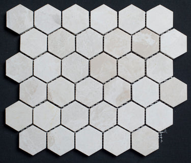 Floridian Cream 2x2 Hexagon Polished Marble Mosaic Tile - MosaicBros.com