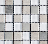 Iced Glass Stainless Steel Haisa Marble Squares Glass Mosaic Tile - MosaicBros.com