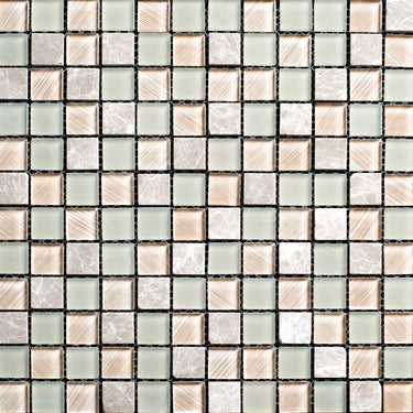 Natures Beauty Iced Glass Emperador Marble Squares Glass Mosaic Tile - MosaicBros.com