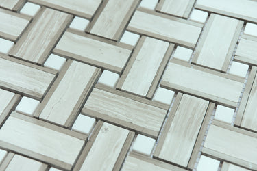 Haisa Basketweave with White Dots Honed Marble Mosaic Tile - MosaicBros.com