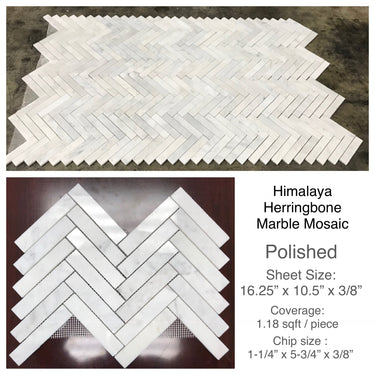 Himalaya Herringbone Polished Marble Mosaic Tile - MosaicBros.com