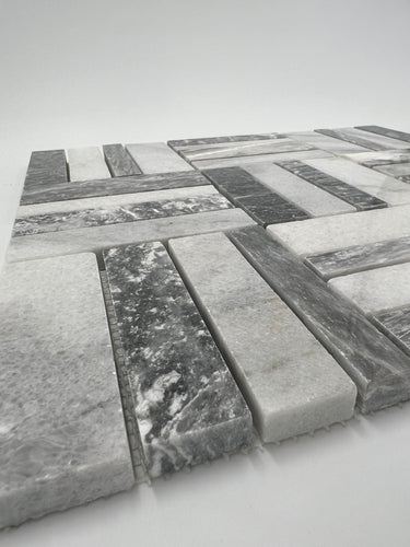 Bardiglio Marble Triple Stripe Polished Mosaic Tile - MosaicBros.com
