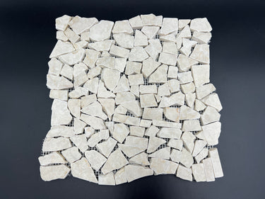 Botticino Marble Flat Pebble Random Broken Mosaic Tile - MosaicBros.com