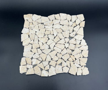 Ivory Travertine Flat Pebble Random Broken Mosaic Tile - MosaicBros.com