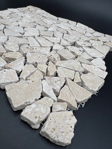 Ivory Travertine Flat Pebble Random Broken Mosaic Tile - MosaicBros.com