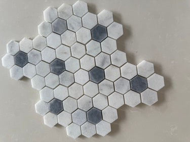 Crystal White & Opaque Grey Honed Hexagon Mosaic Tile - MosaicBros.com