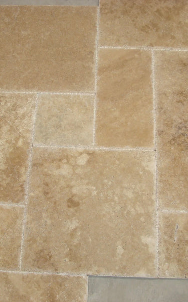 Noce Travertine Brushed and Chiseled Versailles Pattern Tile (French Pattern) - MosaicBros.com