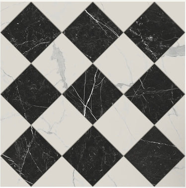 12x12 Checkerboard Pattern Nero Marquina Honed Marble and Carrara Honed Marble - MosaicBros.com