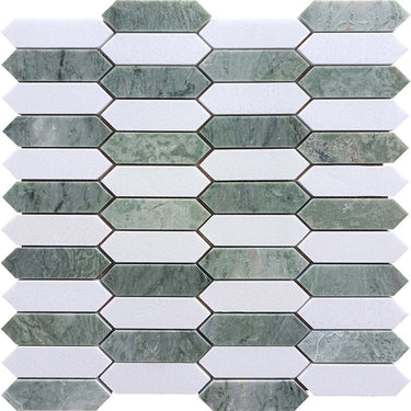 DUBLIN Mint Green, Thassos Mix Mosaic Tile - MosaicBros.com