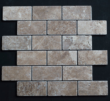 Lunar Noce Travertine 2x4 Tumbled Mosaic - MosaicBros.com
