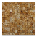 1 x 1 Split-faced Gold Travertine 3-D Mosaic Tile - MosaicBros.com