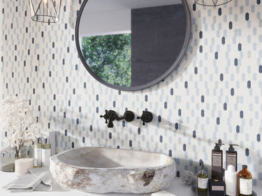 AMMOS Thassos, Blue Celeste, Azul Macauba Mix Mosaic Tile - MosaicBros.com