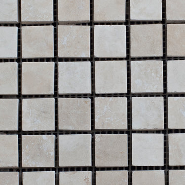 Ivory Travertine 1x1 Honed and Filled Mosaic - MosaicBros.com