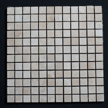Ivory Travertine 1x1 Honed and Filled Mosaic - MosaicBros.com