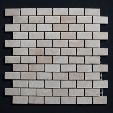 Ivory Travertine 1x2 Honed and Filled Mosaic - MosaicBros.com