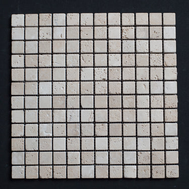 1 x 1 Tumbled Ivory Travertine Mosaic Tile - MosaicBros.com