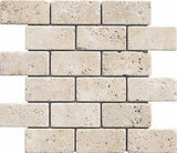 2 x 4 Tumbled Ivory Travertine Brick Mosaic Tile - MosaicBros.com