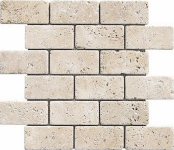 2 x 4 Tumbled Ivory Travertine Brick Mosaic Tile - MosaicBros.com