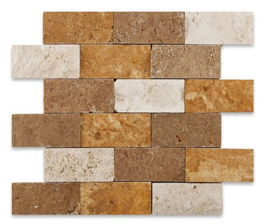Miami Light Rustic Tumbled Travertine 2x4 Split Face Mosaic - MosaicBros.com