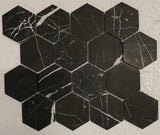 Nero Marquina Marble 3x3 Hexagon Honed Mosaic - MosaicBros.com