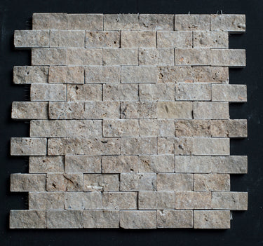 Lunar Noce Travertine 1x2 Split Face Mosaic - MosaicBros.com