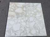 Calacatta Gold Giorgio 18x18 polished natural stone tile by RN, showcasing elegant white and gold veined marble surface.