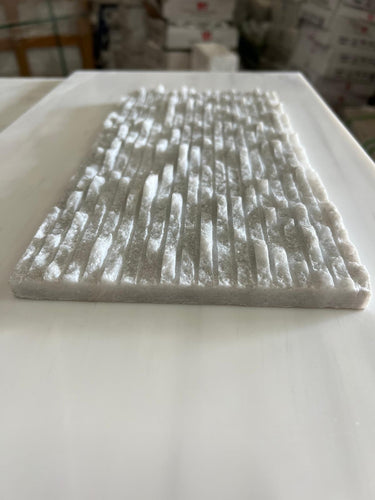 Ice White 6x12 3D Split Face Marble Tile by RN showing textured, natural stone surface with geometric split face pattern.