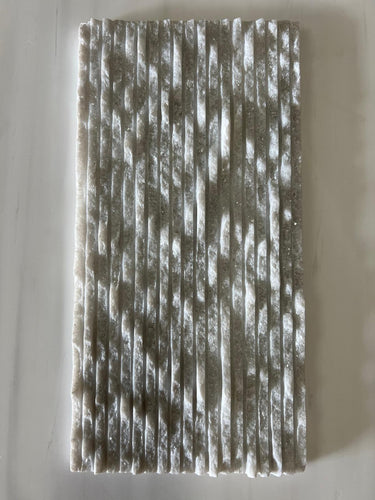 Ice White 6x12 3D Split Face Marble Tile by RN, showcasing textured natural stone with a sleek ice white finish.